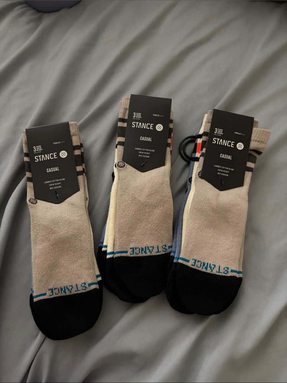 Stance Kids Casual Crew Socks - Beige, Black & Blue (3-Pack) 9 pairs of socks
